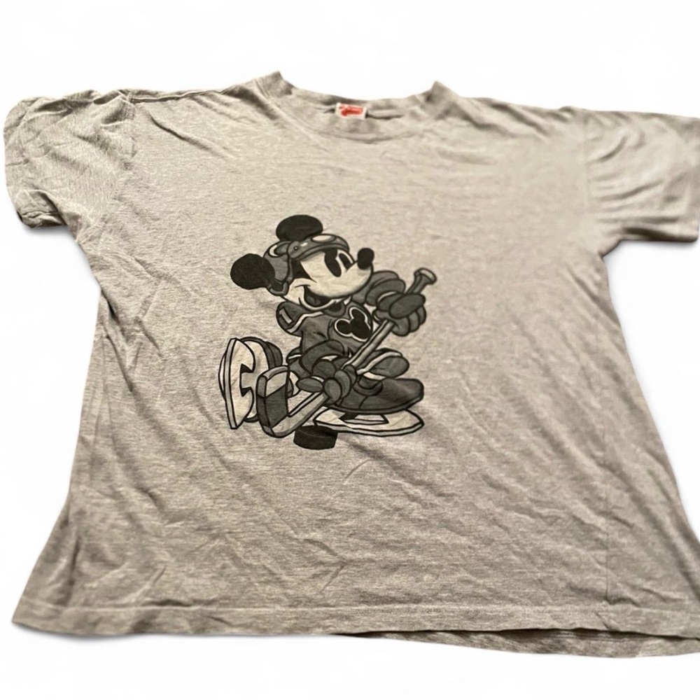 Men’s Vintage Disney Athletics Mickey Mouse Hockey Gray Shirt Size L